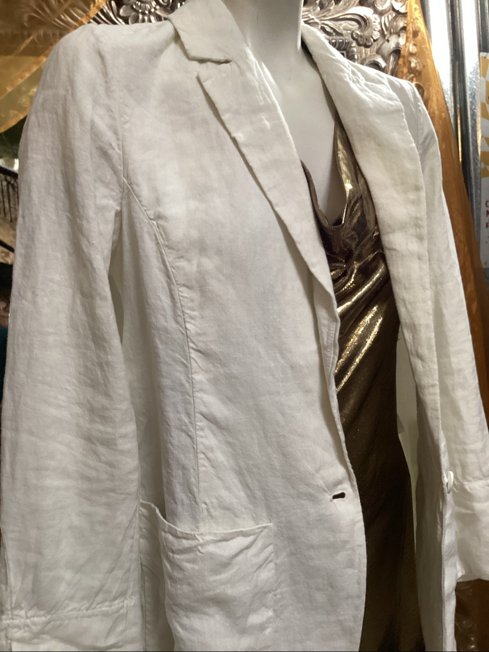 Women’s creme 100% Lino linen Italian Linen Single-Button BlazerTRANSIT